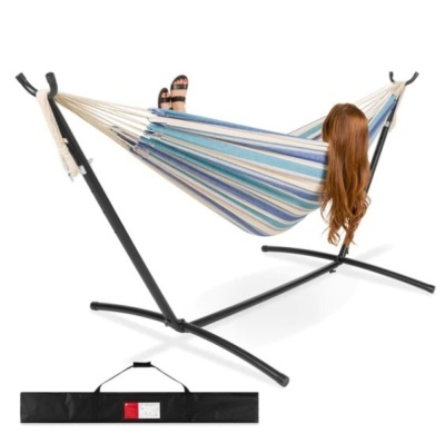 2-Person Brazilian-Style Double Hammock w/ Carrying Bag and Steel Stand,APPEARS NEW 