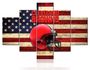 TUMOVO NFL Rustic Home Decor Cleveland Browns 5 Canvas Pieces Ready to Hang  60" W x 40" H - Appears New  