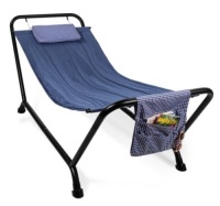 Outdoor Patio Hammock for Backyard, Garden w/ Stand, Pillow, Storage Pockets, Blue