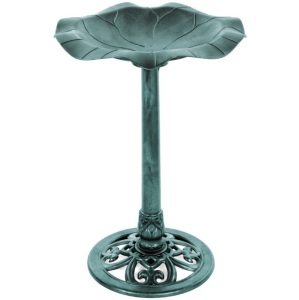 Lily Leaf Pedestal Bird Bath Decoration Accent w/ Floral Accents 