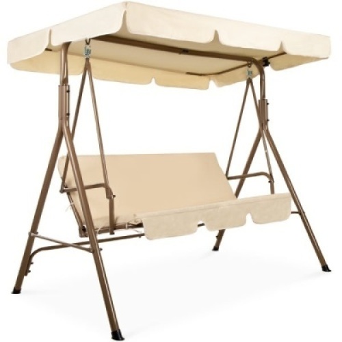3-Person Outdoor Canopy Swing Glider Furniture w/ Cushions, Steel Frame, Unknown if Complete