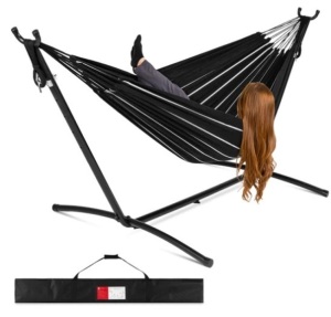 2-Person Brazilian-Style Double Hammock w/ Carrying Bag and Steel Stand, Appears New