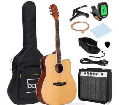 Beginner Acoustic Electric Cutaway Guitar Set w/ Case, Strap - 41in,APPEARS NEW