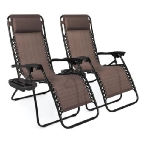 Set of 2 Adjustable Zero Gravity Patio Chair Recliners w/ Cup Holders, Brown