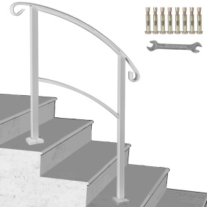 Iron Handrail Stair Railing Kit 3 Step Handrail Matte Outdoor Deck Hand Rail. Appears New