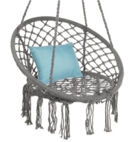 Cotton Macrame Hammock Hanging Chair Swing, Handwoven w/ Backrest, Gray