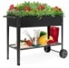Elevated Metal Garden Bed for Backyard w/ Wheels, Shelf