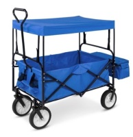Utility Wagon Cart w/ Folding Design, 2 Cup Holders, Removable Canopy, Blue