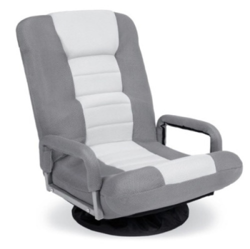 Gaming Floor Chair w/ 360-Degree Swivel, Armrest, Adjustable Backrest, Gray/White
