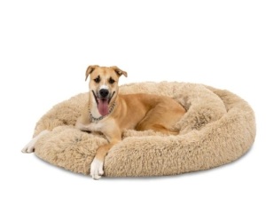 Self-Warming Shag Fur Calming Pet Bed w/ Water-Resistant Lining - Brown,NEW