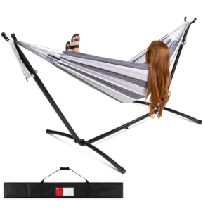 2-Person Brazilian-Style Double Hammock w/ Carrying Bag and Steel Stand,APPEARS NEW 