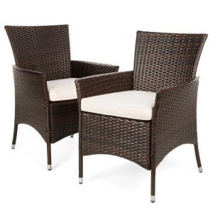 Set of 2 Handwoven Wicker Patio Dining Chairs w/ Water-Resistant Cushions