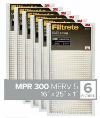 3M Filtrete 16x25x1 Furnace AC Air filter, 6pk, MPR 300 Basic Dust White, New, Retail - $46.40