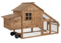Mobile Wood Chicken Coop Tractor w/ Wheels, 2 Doors, Nest Box - 70in