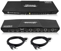 Lot of (1) New&nbsp;TESmart 4-Port HDMI KVM Switch with 2 Pcs 5ft KVM Cables 3840x2160@60Hz 4:4:4 UHD Supports L/R Audio Output and USB 2.0 Device Control