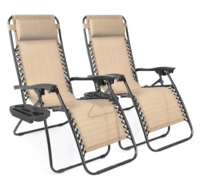 Set of 2 Adjustable Zero Gravity Patio Chair Recliners w/ Cup Holders,APPEARS NEW