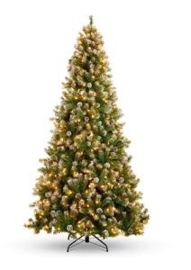 Pre-Lit Pre-Decorated Christmas Tree w/ Flocked Tips, Pine Cones,APPEARS NEW