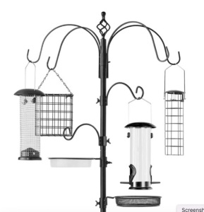 Bird Feeding Station, 6-Hook Steel Multi-Feeder Stand w/ 4 Feeders - 89in,APPEARS NEW