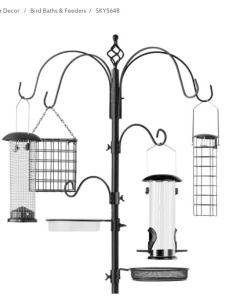 Bird Feeding Station, 6-Hook Steel Multi-Feeder Stand w/ 4 Feeders - 89in,APPEARS NEW