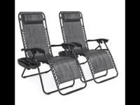 Set of 2 Adjustable Zero Gravity Patio Chair Recliners w/ Cup Holders,APPEARS NEW