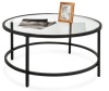 Round Tempered Glass Coffee Table w/ Steel Frame - 36in, Black