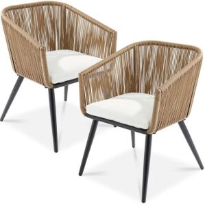 Set of 2 Indoor Outdoor Woven Wicker Patio Dining Chairs, 250lb Capacity