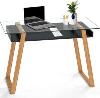 bonVIVO Massimo Small Desk - Modern Work Table with Glass Top for Bedroom and Office Spaces - Black&nbsp;