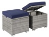 Set of 2 Wicker Ottomans, Multipurpose w/ Removable Cushions, Steel Frame, Gray/Navy