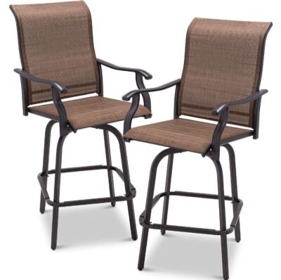 Set of 2 Swivel Barstools w/ 360 Rotation, All-Weather Mesh