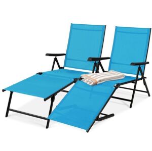 Set of 2 Outdoor Patio Chaise Recliner Lounge Chairs w/ Rust-Resistant Frame