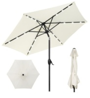 Outdoor Solar Patio Umbrella w/ Push Button Tilt, Crank Lift - 7.5ft, Cream