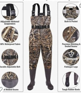 FISHINGSIR Waterproof Chest Waders NYLON PVC Bootfoot 11 Wader for Fishing Camo