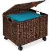 Mobile Water Hyacinth Rolling Filing Cabinet Storage Basket w/ Lid, Wheels 