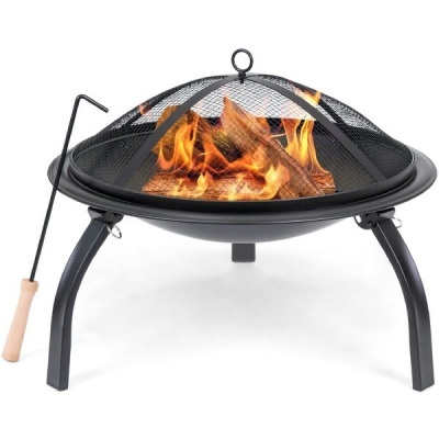 22in Fire Pit Bowl w/ Mesh Cover, Poker 