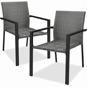Set of 2 Stackable Outdoor Wicker Dining Chairs