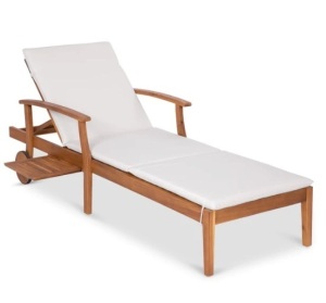 Adjustable Acacia Wood Chaise Lounge Chair w/ Side Table, Wheels - 79x26in, Appears New