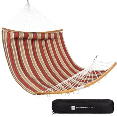 2-Person Quilted Portable Hammock w/ Curved Bamboo Spreader Bar, Carry Bag 