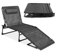 Portable Patio Chaise Lounge Chair Outdoor Recliner w/ Pillow, Appears New