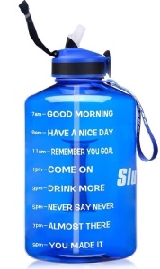 SLUXKE 1 Gallon Water Jug with Straw and Motivational Time Markers, Blue - Appears New  