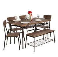 6-Piece Modern Dining Set w/ Storage Racks, Table, Bench, 4 Chairs,&nbsp;55in