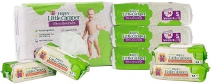 Happy Little Camper Natural Diapers, Size 5 (136) - Disposable Cotton Baby Diapers with Aloe, Ultra-Absorbent, Hypoallergenic and Fragrance Free for Sensitive Skin (136) with Cotton Wipes (288) - Appears New  