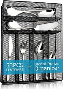 Elegant Life Stainless Steel Cutlery  Set with Organizer Tray, Including 40-piece Cutlery Set, 5-piece Serving Set, Mirror Polished - Appears New 