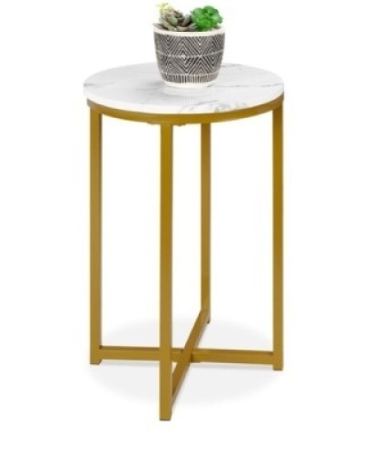 Round Coffee Side Table w/ Faux Marble Top, Metal Frame - 16in, Appears New&nbsp;