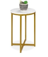Round Coffee Side Table w/ Faux Marble Top, Metal Frame - 16in, Appears New&nbsp;