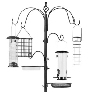 Bird Feeding Station, 6-Hook Steel Multi-Feeder Stand w/ 4 Feeders - 89in,E-COMMERCE RETURN