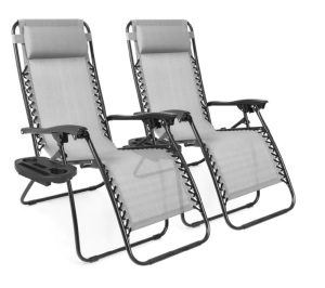 Set of 2 Adjustable Zero Gravity Patio Chair Recliners w/ Cup Holders,NEW(GRAY)
