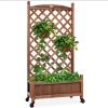 Wood Planter Box & Lattice Trellis w/ Drainage, Optional Wheels - 48in