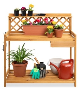 Wooden Garden Potting Bench Workstation w/ Cabinet Drawer, Open Shelf, E-COMMERCE RETURN