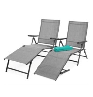 Set of 2 Outdoor Patio Chaise Recliner Lounge Chairs w/ Rust-Resistant Frame, Gray
