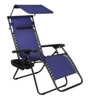 Folding Zero Gravity Recliner Patio Lounge Chair w/ Canopy, Side Tray, Navy Blue